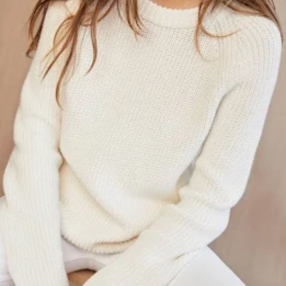 JENNI KAYNE Cotton Fisherman Sweater, Size Small, Ivory, New With Tags